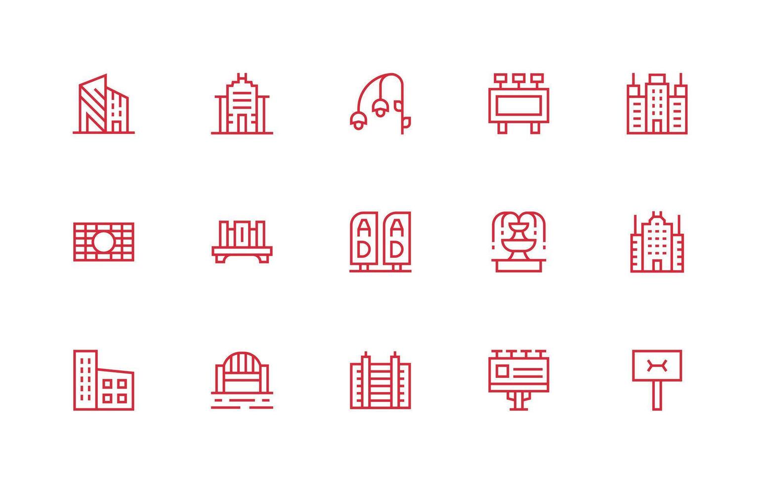 15 Regular Line Icons for Urban Design Graphics Clean Icon Set Icon Pack for UI Projects vector