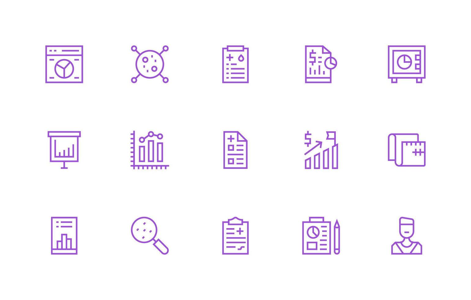 Chart Design Icons featuring 15 in Regular Line Style Interface Icon Collection vector