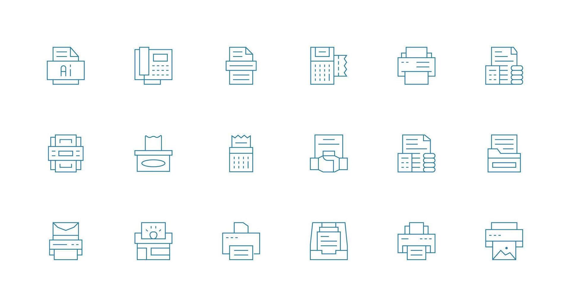 18 Icons for Printer in Minimal Line Format Flexible Icon System for Web Interfaces vector
