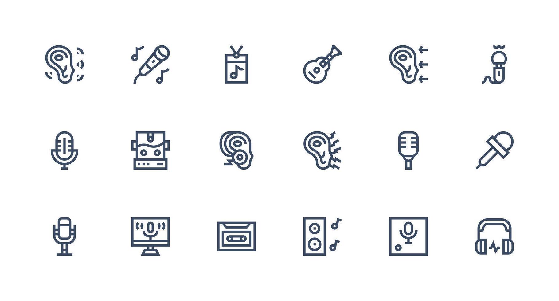 Sound Recording Design Icons featuring 18 in Strong Stroke Line Style Simple Icons for Interface and Wireframes vector