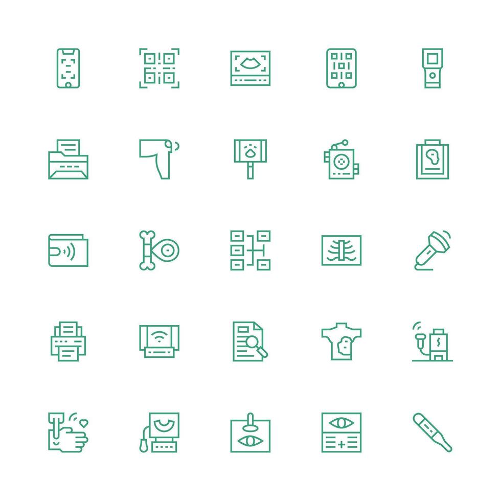 Scan Icon Set with 25 Medium Stroke Outline Graphics Complete Icon Bundle for Web Design vector