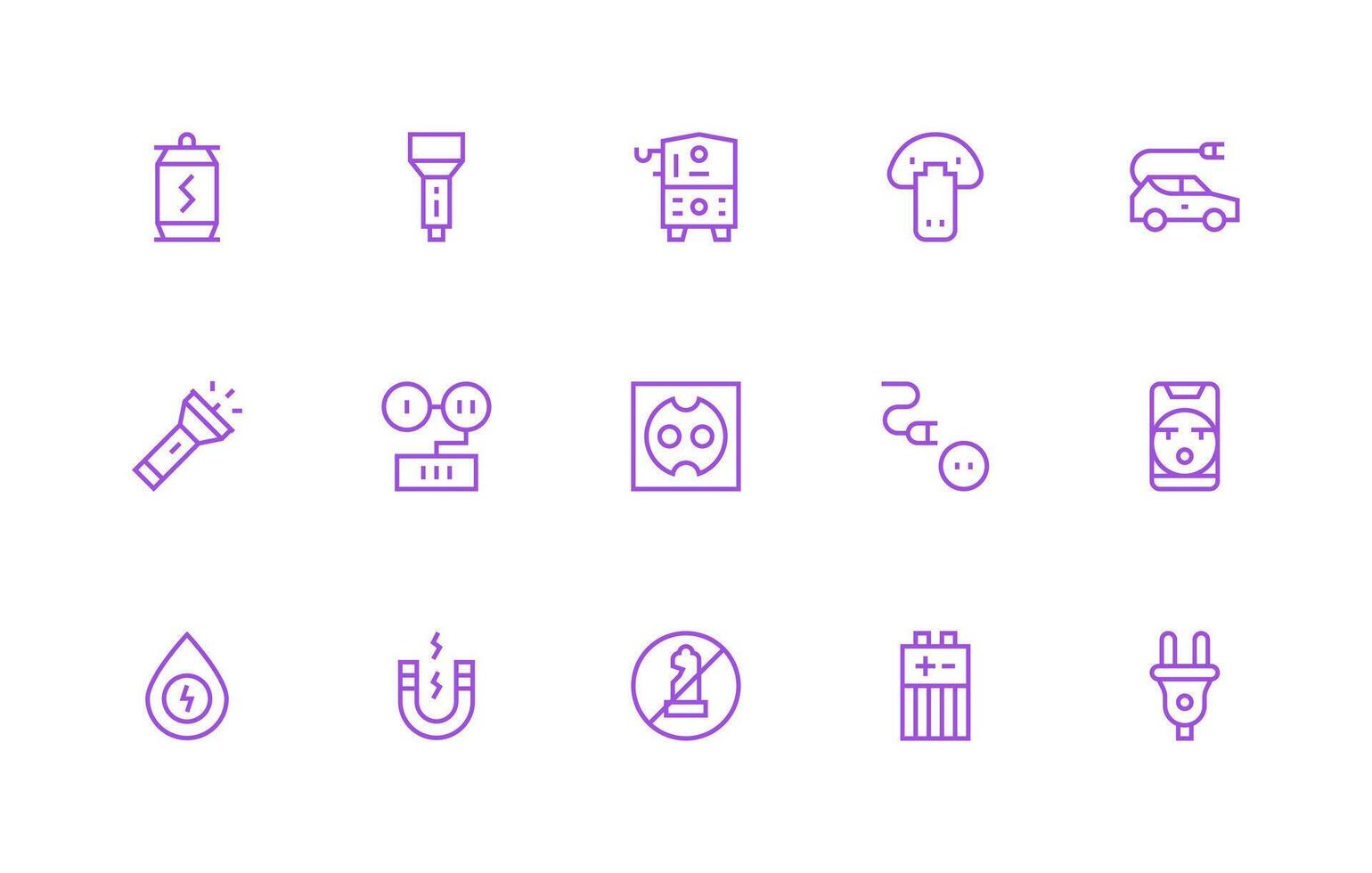 Power Source Set with 15 Regular Line Icons Pixel Perfect Icon Set vector
