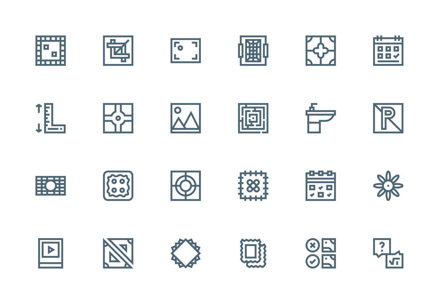 24 Thick Line Line Icons for Square Graphics Interface Icon Collection vector