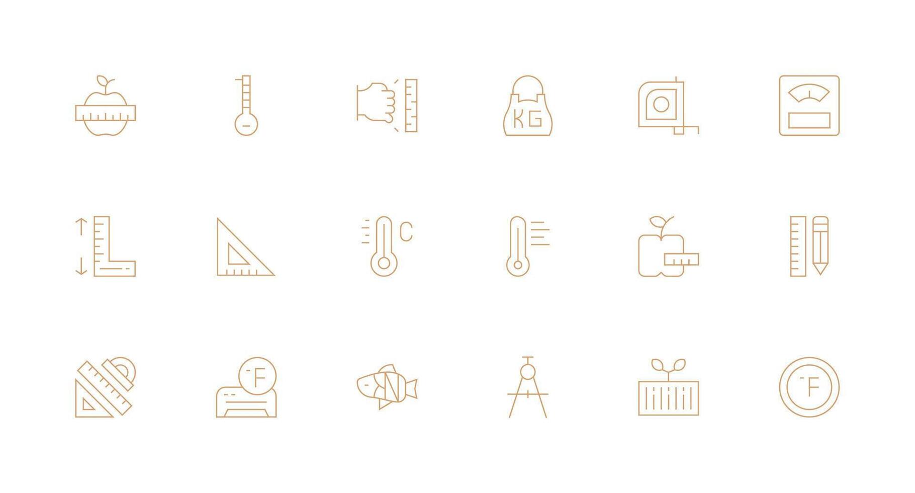 Scale Visual Pack containing 18 Minimal Line Icons Style Icon Set vector