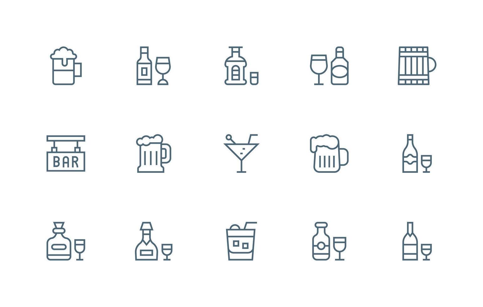 Pub Icon Set with 15 Regular Line Graphics Icon Set for Apps vector