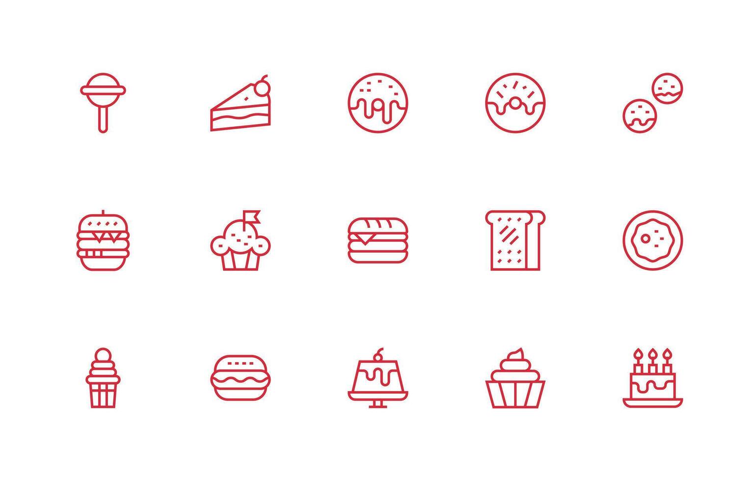 Yummy Icon Collection with 15 Regular Line Designs Icons Built for Visual Consistency Pack vector