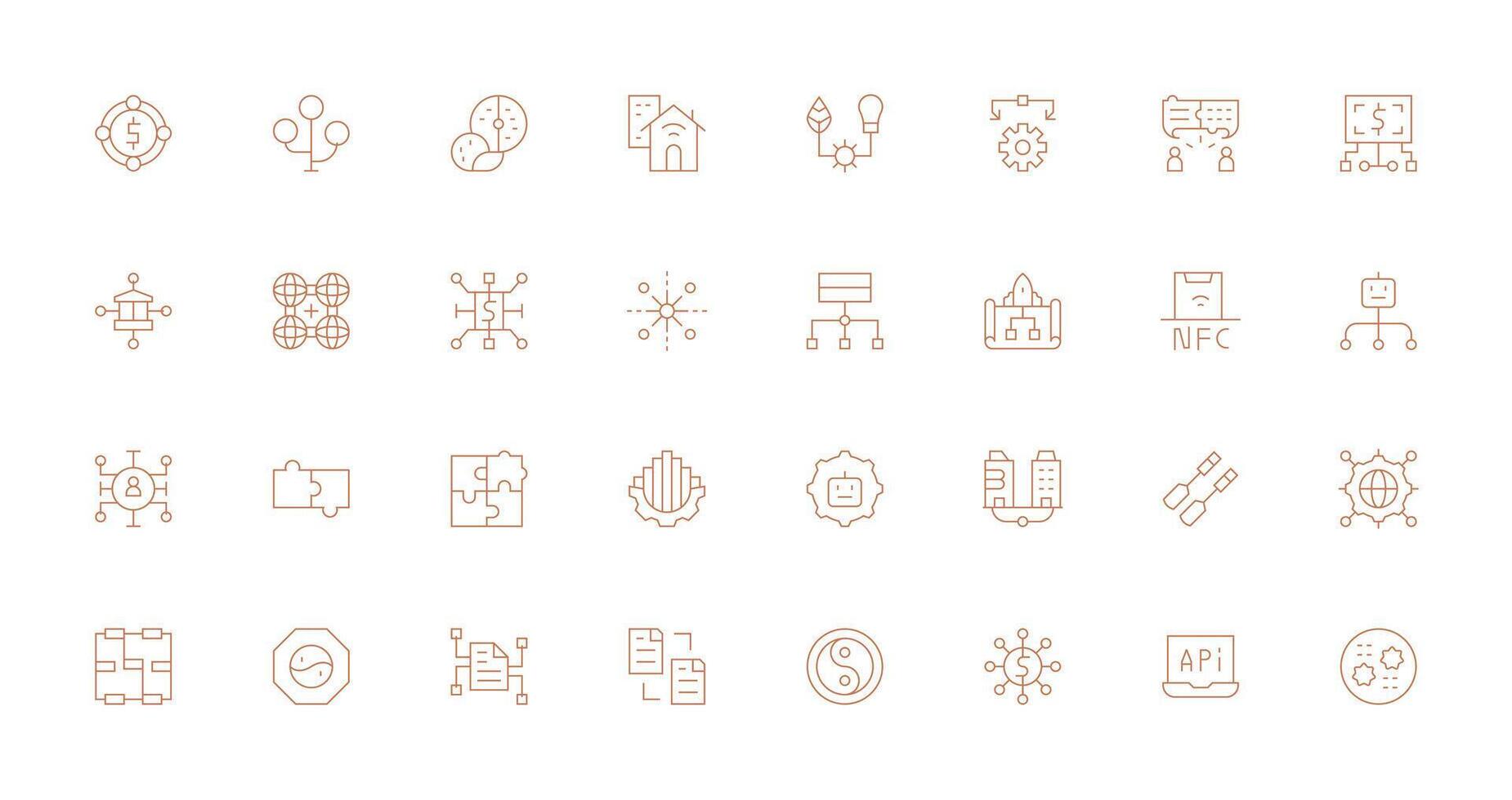 32 Integration Icons in Thin Line Aesthetic All Device Compatible Icon Set vector