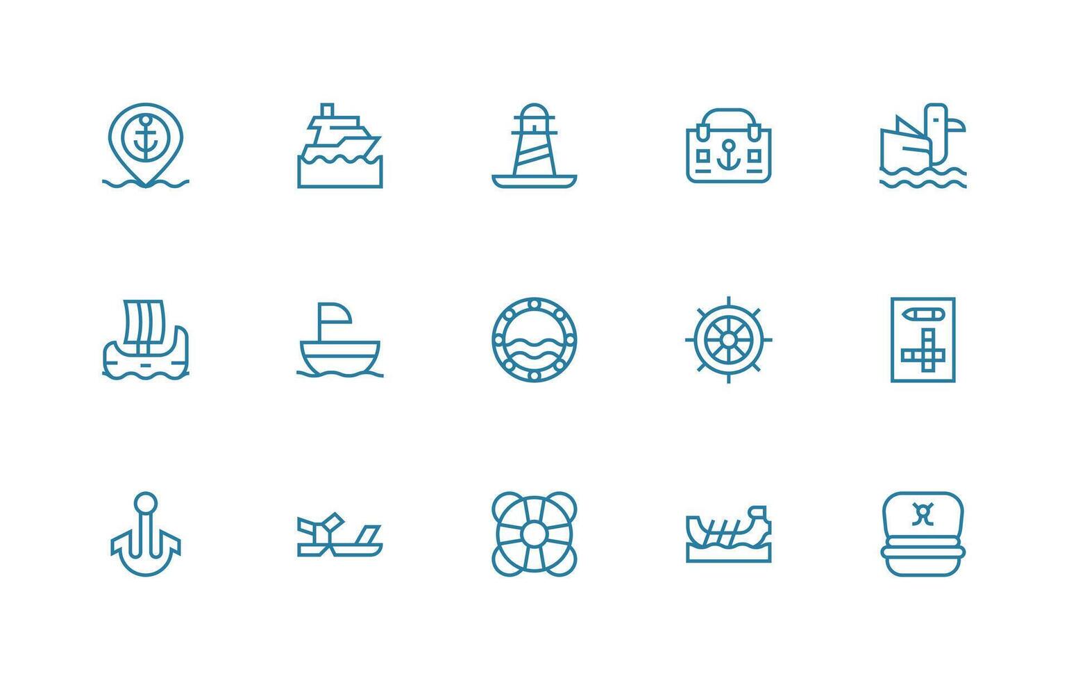 Ship Design Icons featuring 15 in Regular Line Style Simple Icon Pack vector