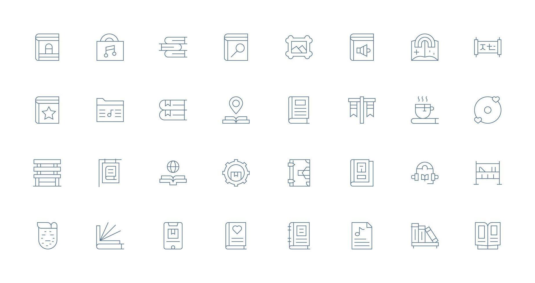 Library Icon Collection with 32 Thin Line Designs Multi-Purpose Icon Pack for Templates vector