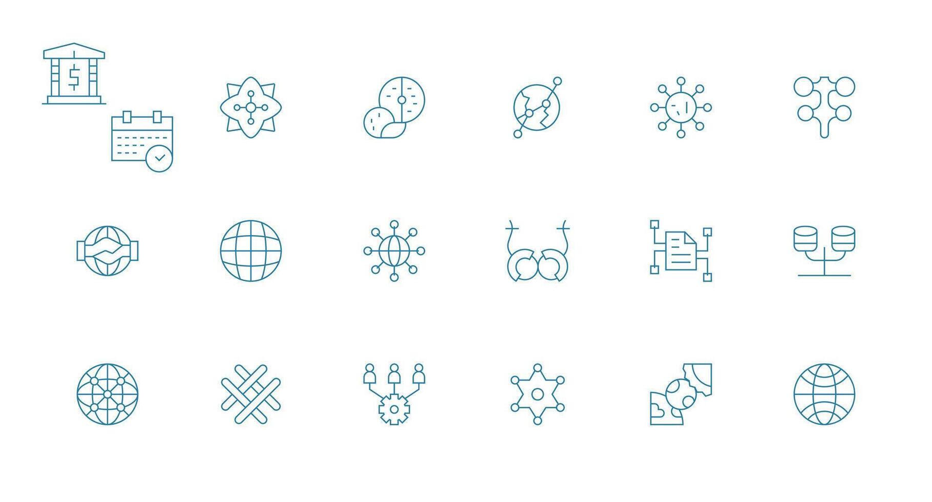 18 Minimal Line Vectors for Interconnected Theme Icon Set