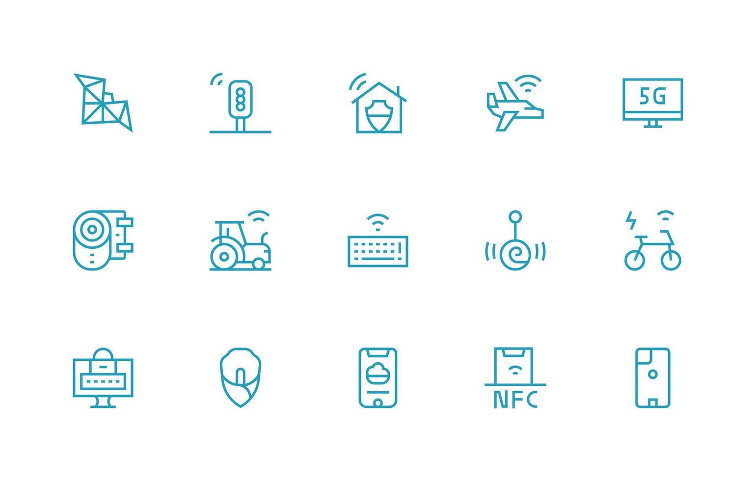 Regular Line Style Wireless Icons with 15 Vectors Compact Icon Set