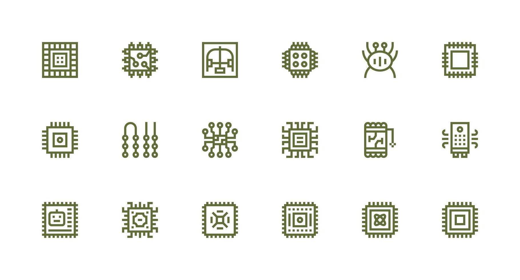 Strong Stroke Line Style Integrated Circuit Icons with 18 Vectors Icon Set for Apps