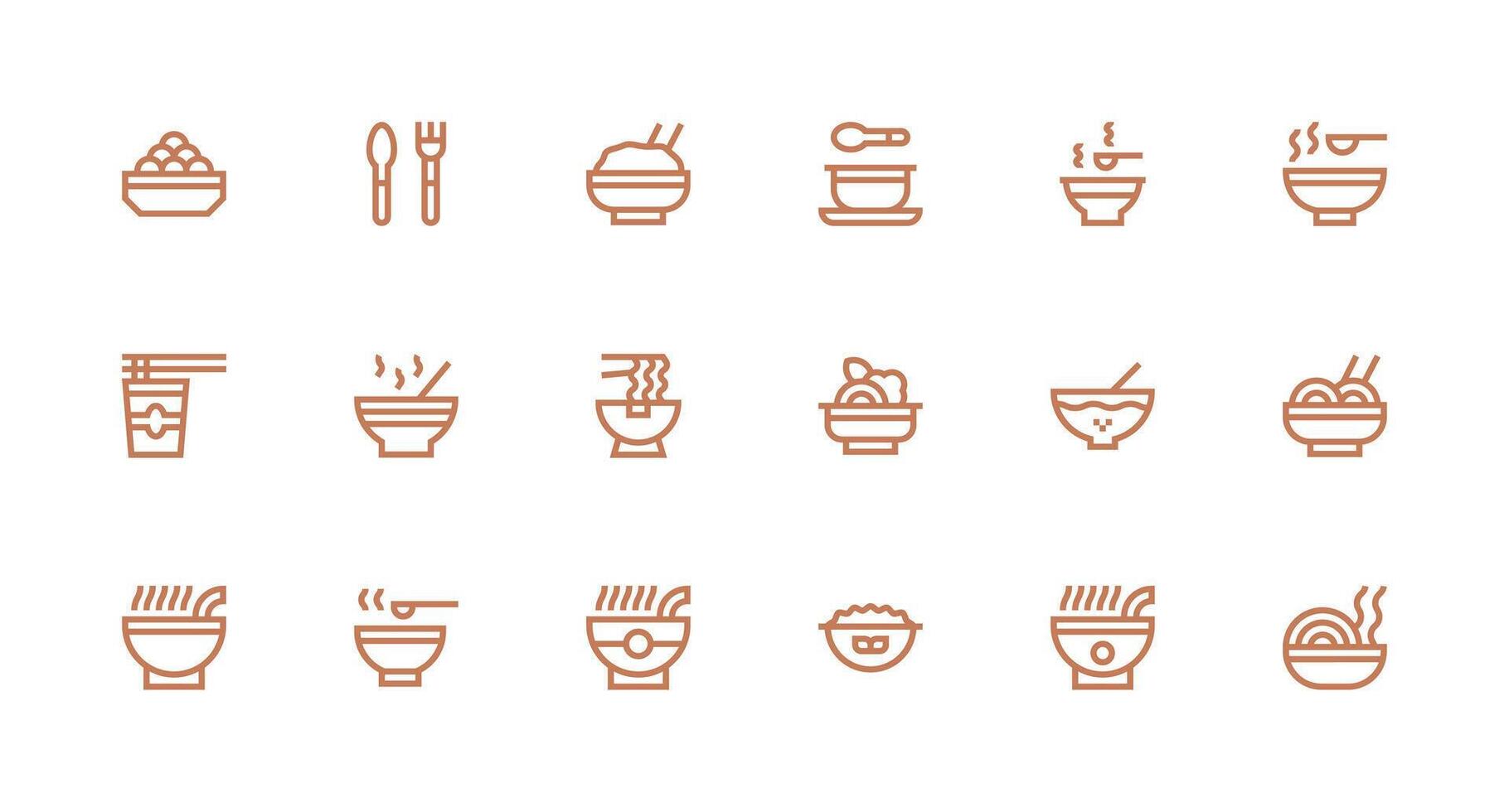 Soup Set with 18 Strong Stroke Line Icons Customizable Icon Series for Mobile Screens vector