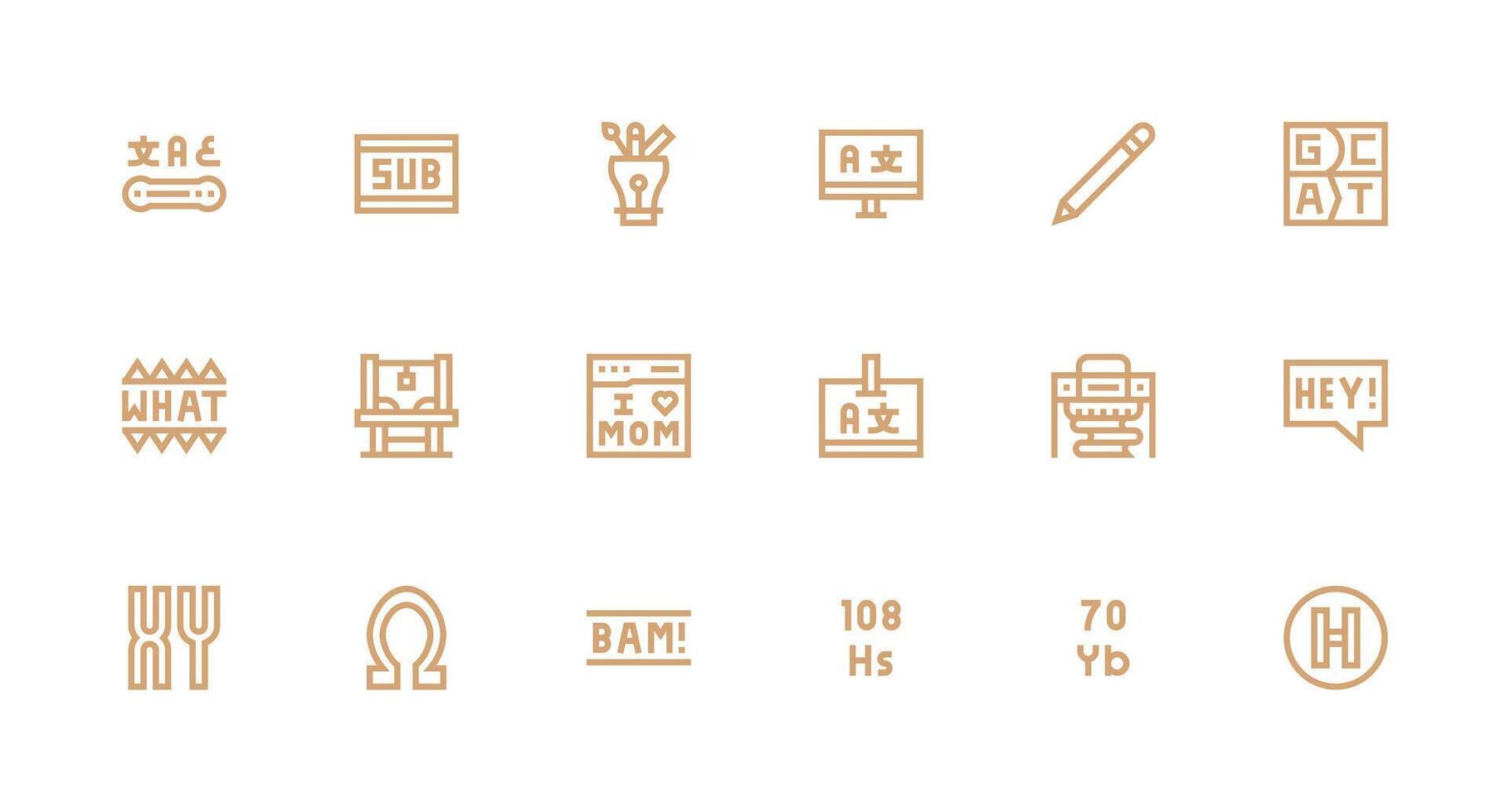 Typography featuring 18 Icons in Strong Stroke Line Design Neat Icon Set vector