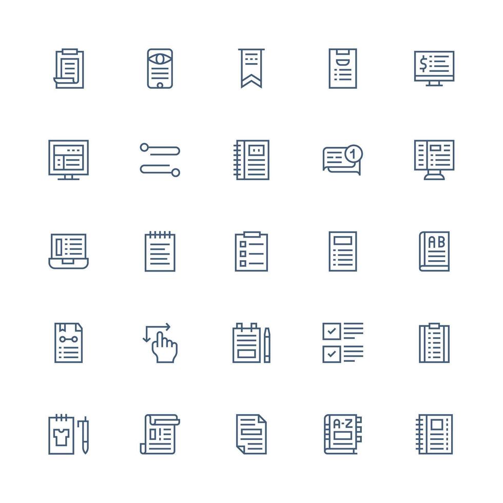 List Visual Pack containing 25 Medium Stroke Outline Icons Multi-Style Icons for Creative Projects vector