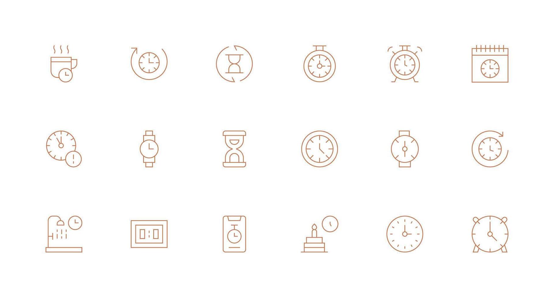 18 Minimal Line Style Icons from Timer Collection Neat Icon Set vector