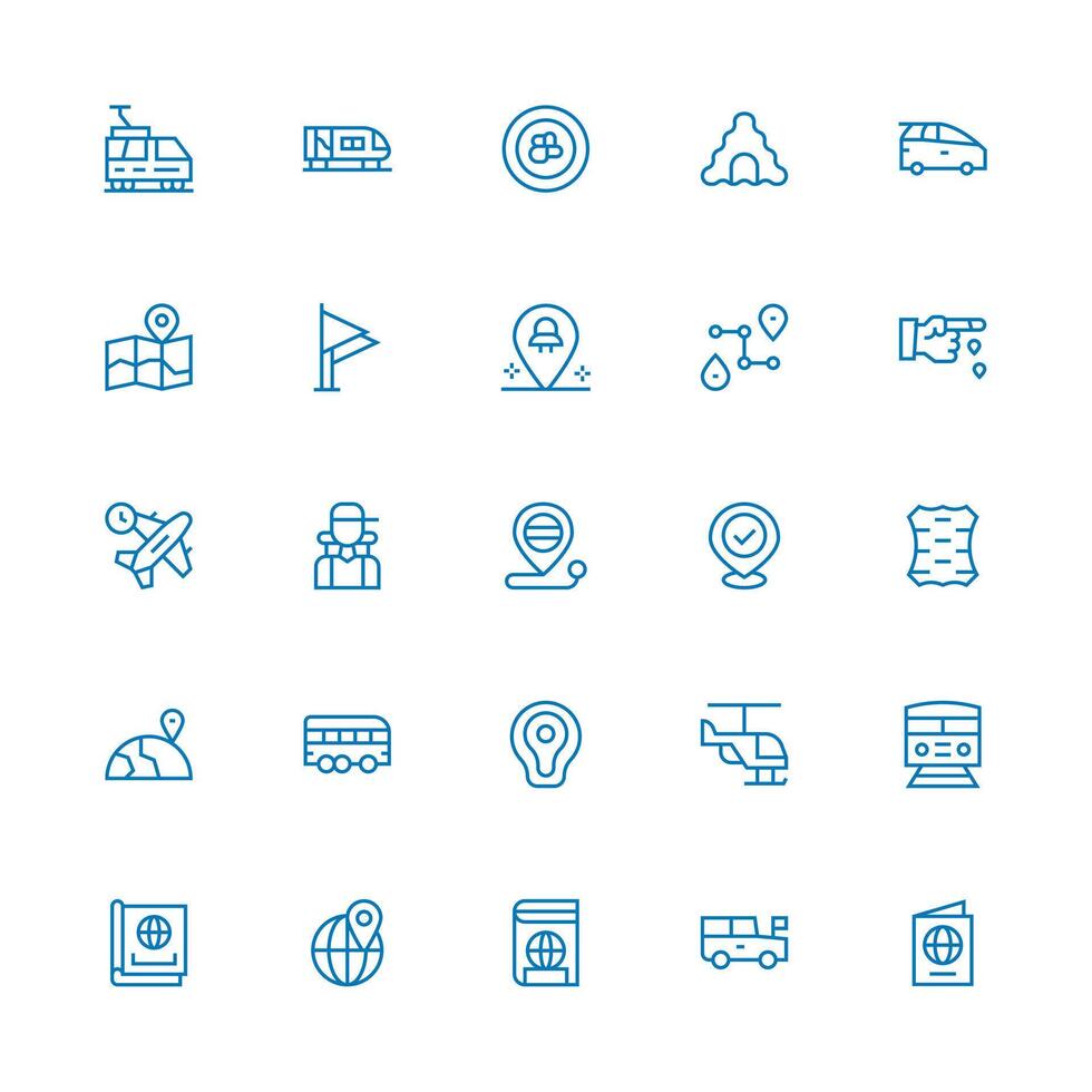 Journey Design Icons featuring 25 in Medium Stroke Outline Style Well-Structured Icons for Creative Use vector