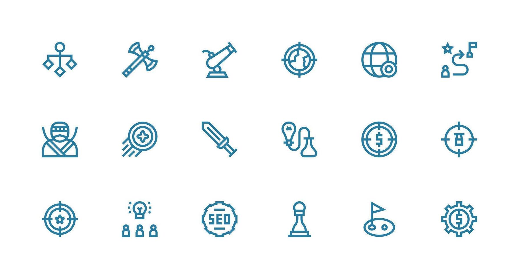 18 Strong Stroke Line Icons for Strategy Graphics Minimal Icon Set for Interface Projects vector