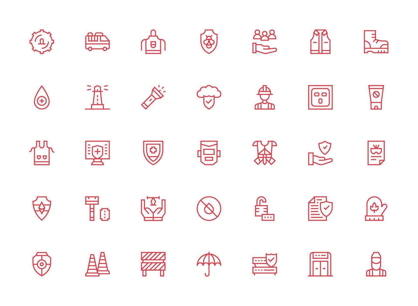 Safety Set with 35 Regular Clean Line Icons Simple Icons for Interface and Wireframes vector