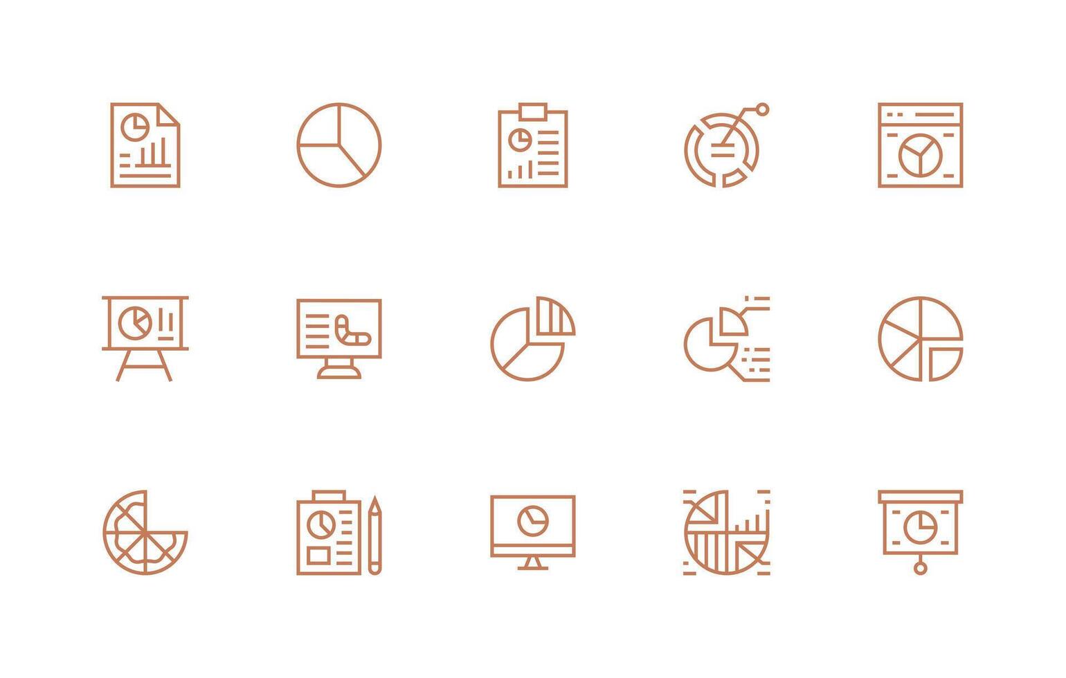 15 Icons for Pie Chart in Regular Line Format Neat Icon Set vector