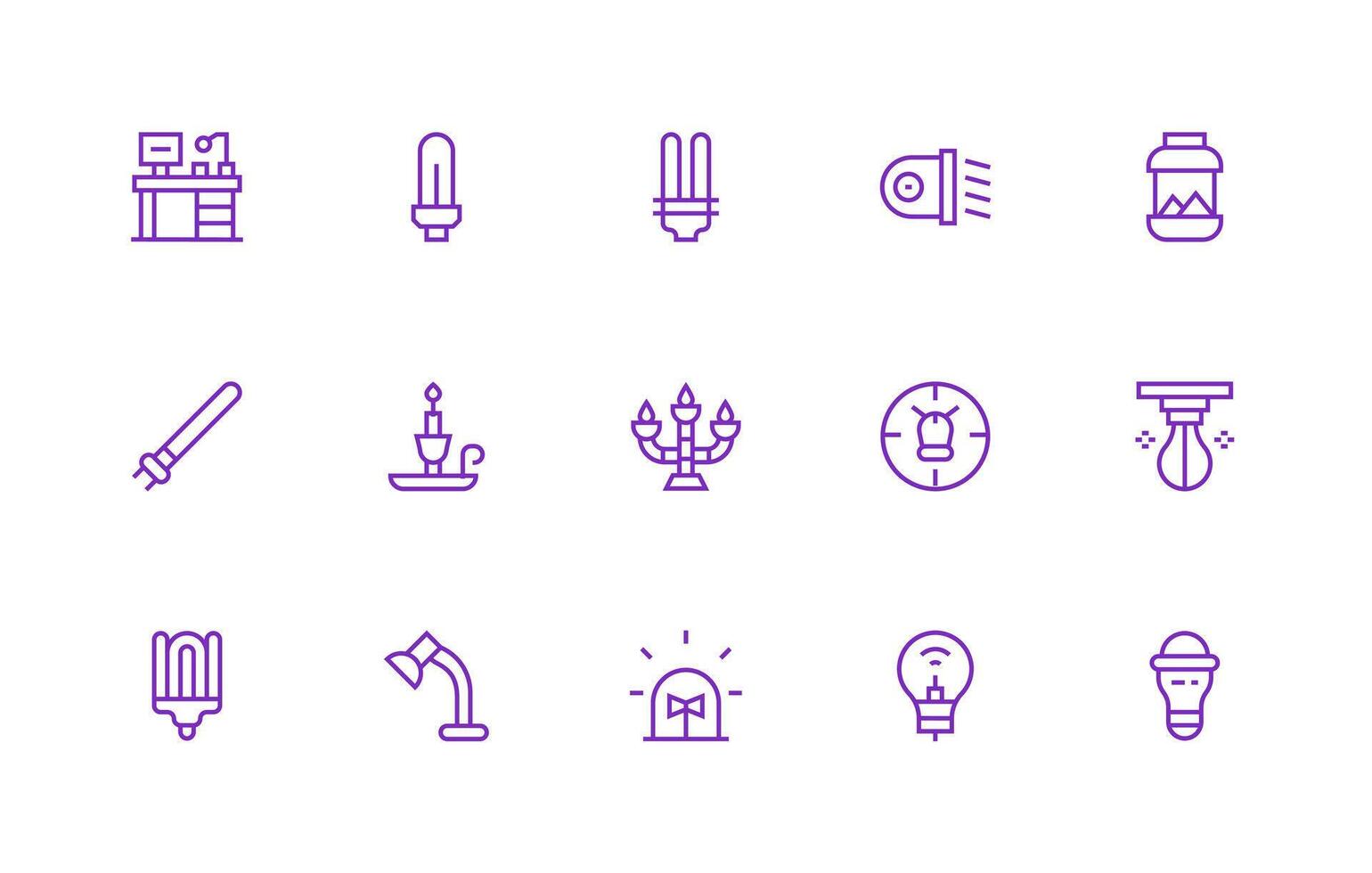Lamp Set with 15 Regular Line Icons Full Icon Library for UI Designers vector