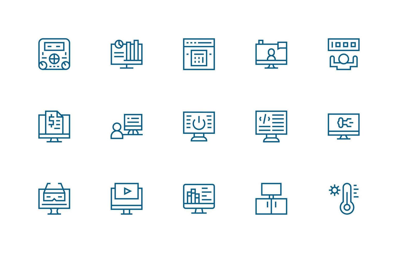monitor icono conjunto con 15 regular línea gráficos web icono colección vector