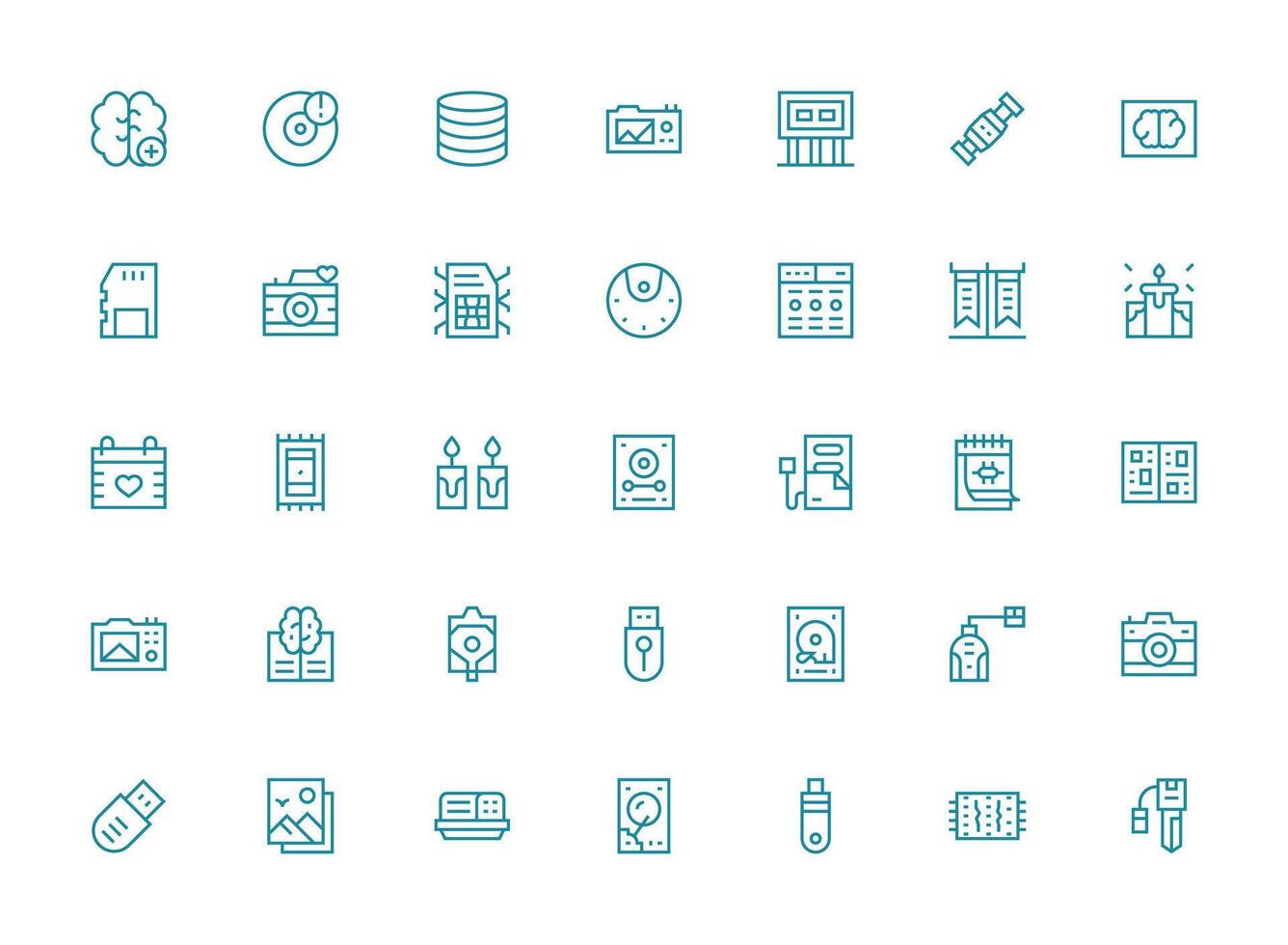Memory Visual Pack containing 35 Regular Clean Line Icons Functional Icon Series vector