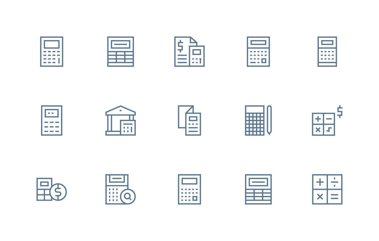 Calculator Icon Collection with 15 Regular Line Designs Full Icon Library for UI Designers vector