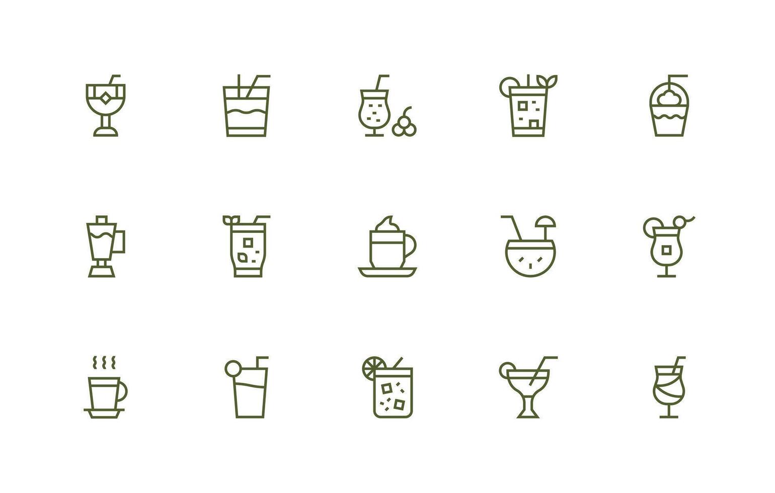 15 Iced Drink Icons in Regular Line Aesthetic Scalable Icons for Cross-Platform Interfaces vector