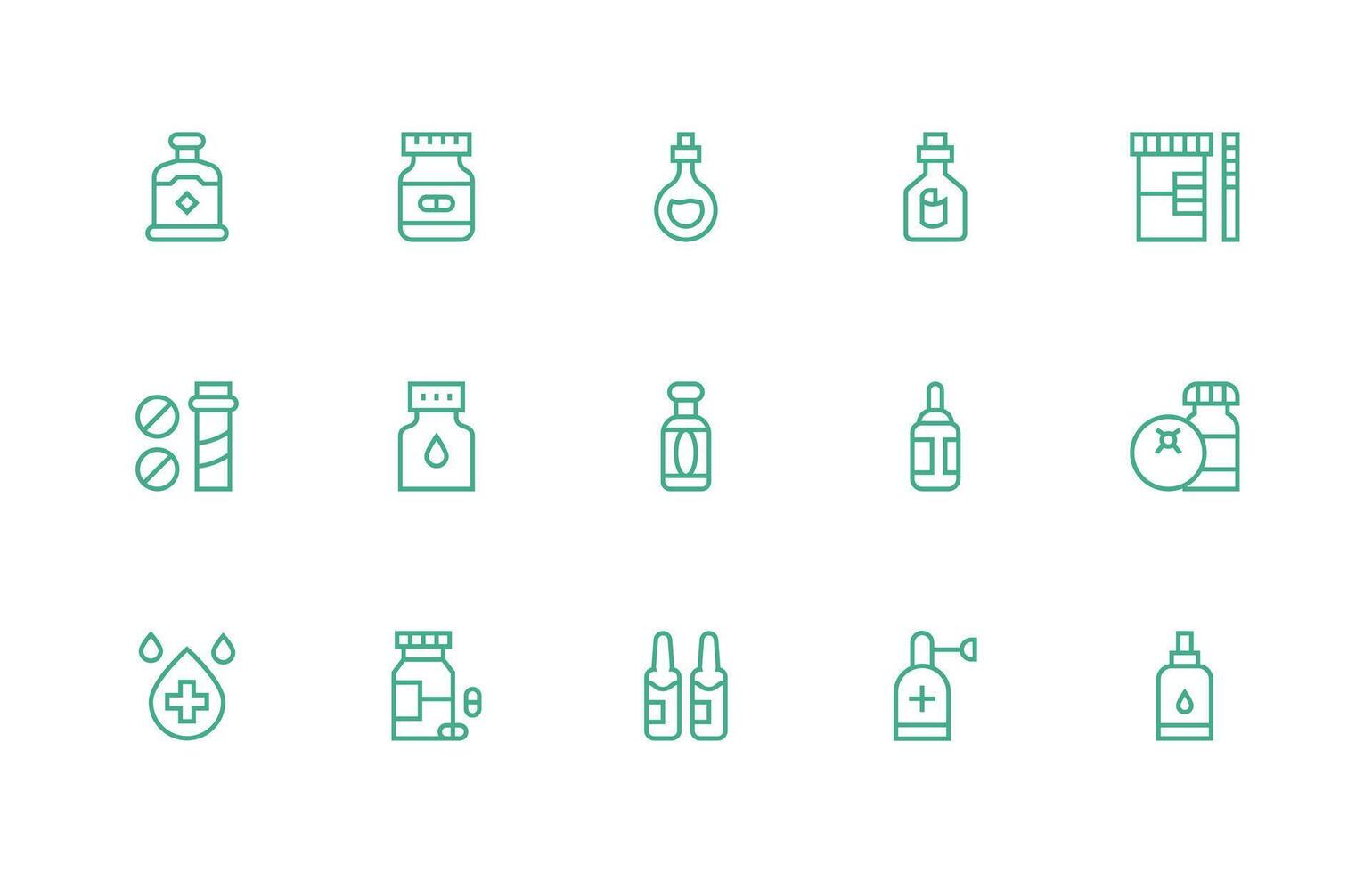 Vial Set with 15 Regular Line Icons Scalable Icon Pack vector