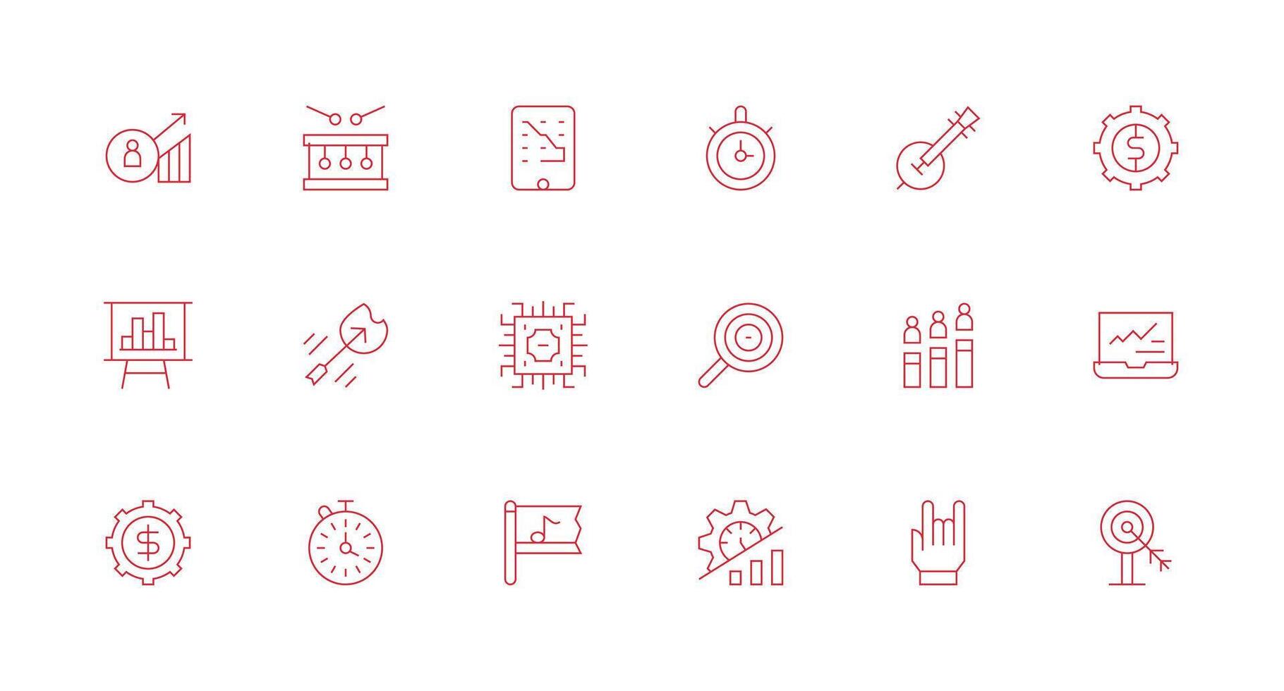 Performance Icon Set with 18 Minimal Line Graphics Simplified Icon Pack for Visual Tools vector
