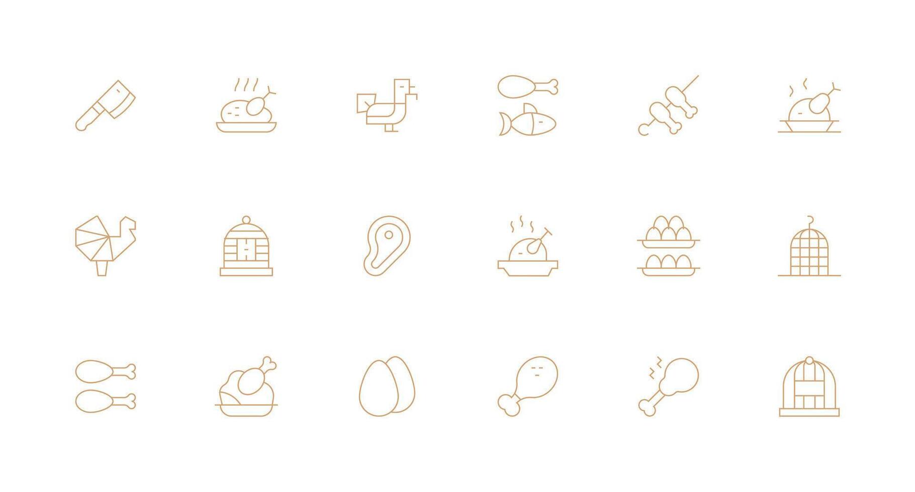 Poultry Icon Collection with 18 Minimal Line Designs Clean Set for Layout Prototypes vector