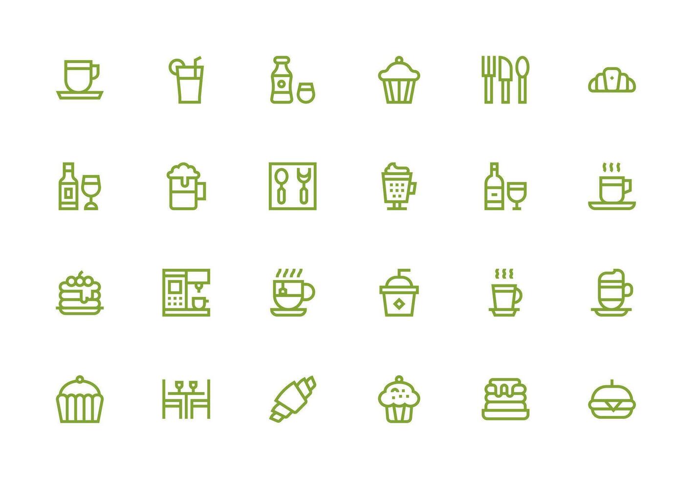 Cafe Icon featuring 24 Icons in Thick Line Line Design Flexible Icon System for Web Interfaces vector