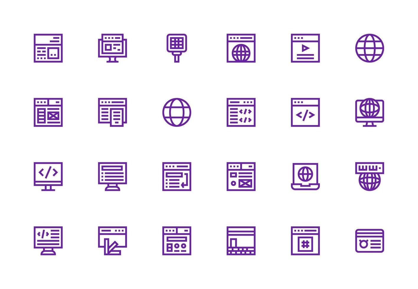 Browser Icon Set with 24 Thick Line Line Graphics Scalable Icons for Cross-Platform Interfaces vector