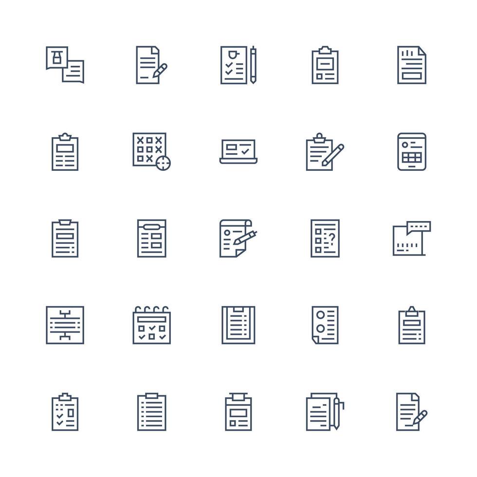 Questionnaire Icon Set with 25 Medium Stroke Outline Graphics Functional Icon Series vector