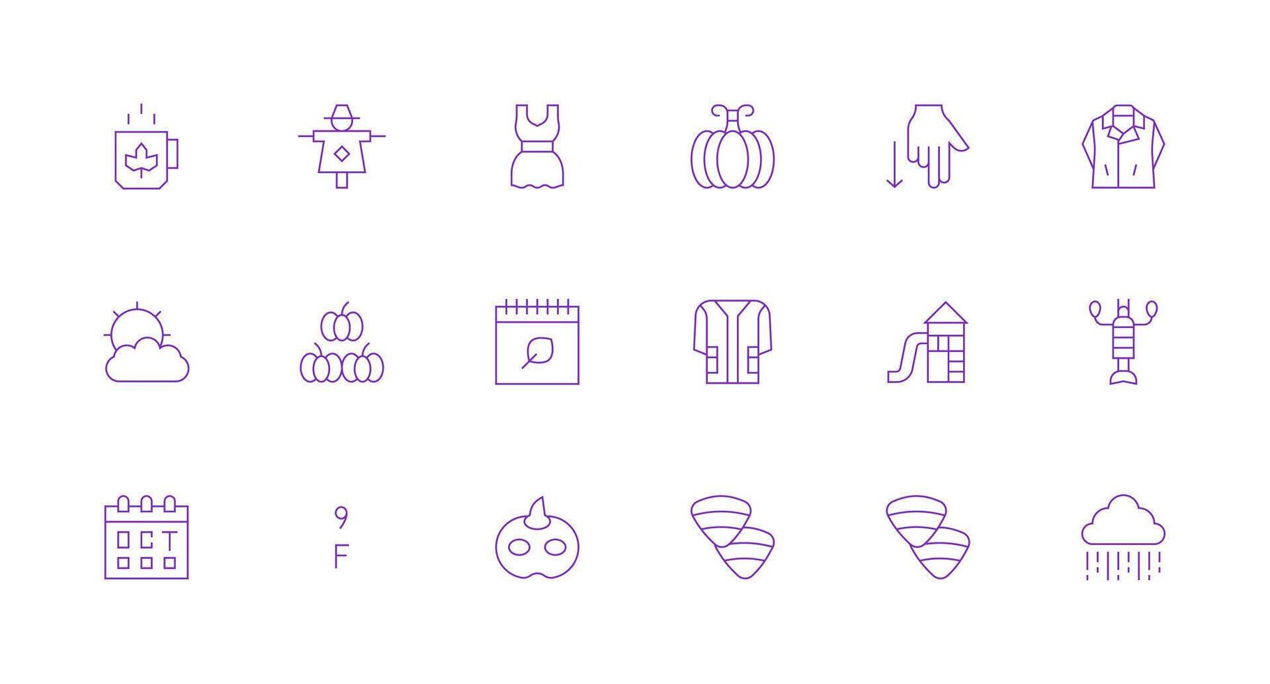 Fall Design Icons featuring 18 in Minimal Line Style Scalable Icons for Cross-Platform Interfaces vector