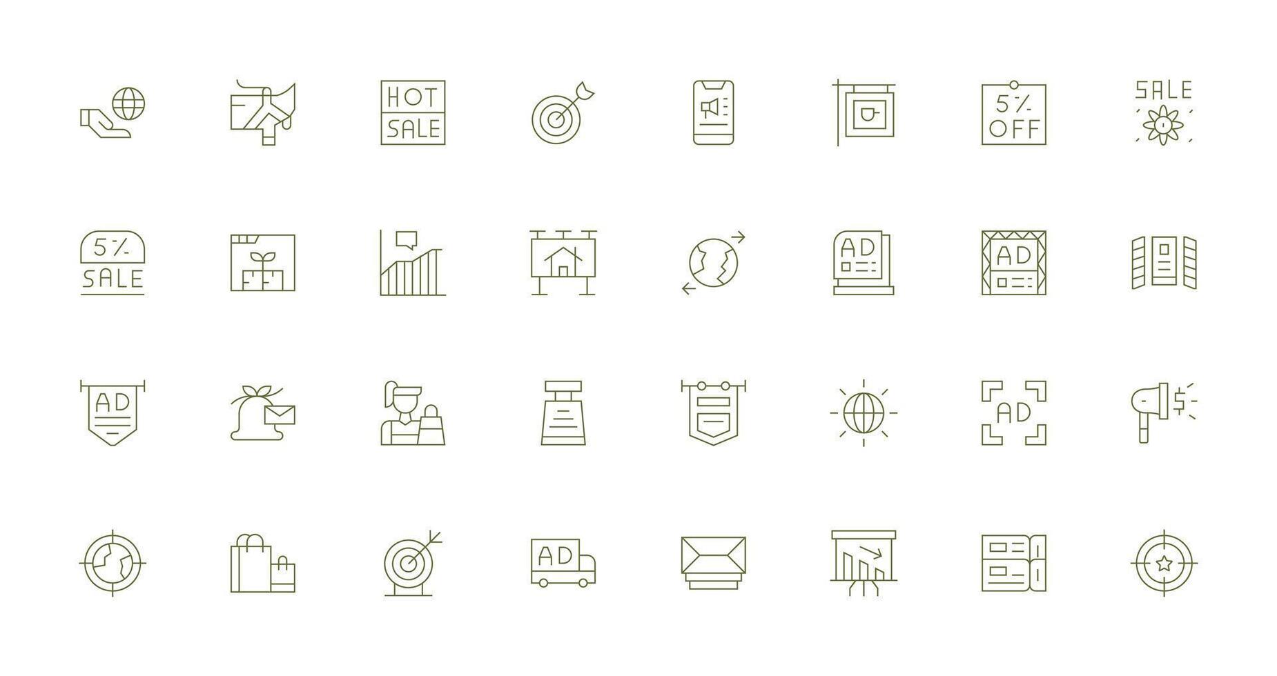 Marketing Design Icons featuring 32 in Thin Line Style All Device Compatible Icon Set vector