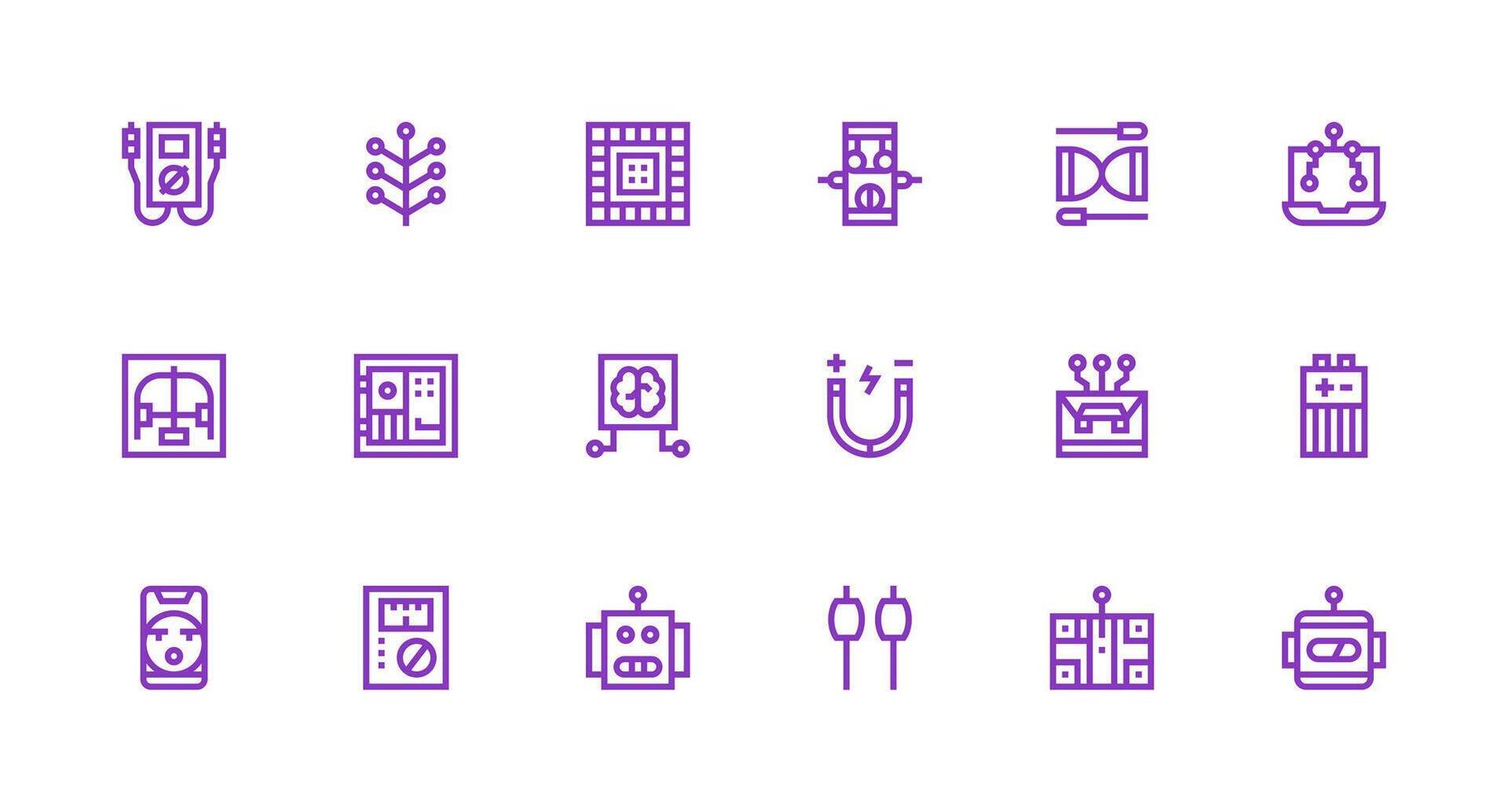 Circuit Icon Set with 18 Strong Stroke Line Graphics Fully Editable Icon Set for Web vector