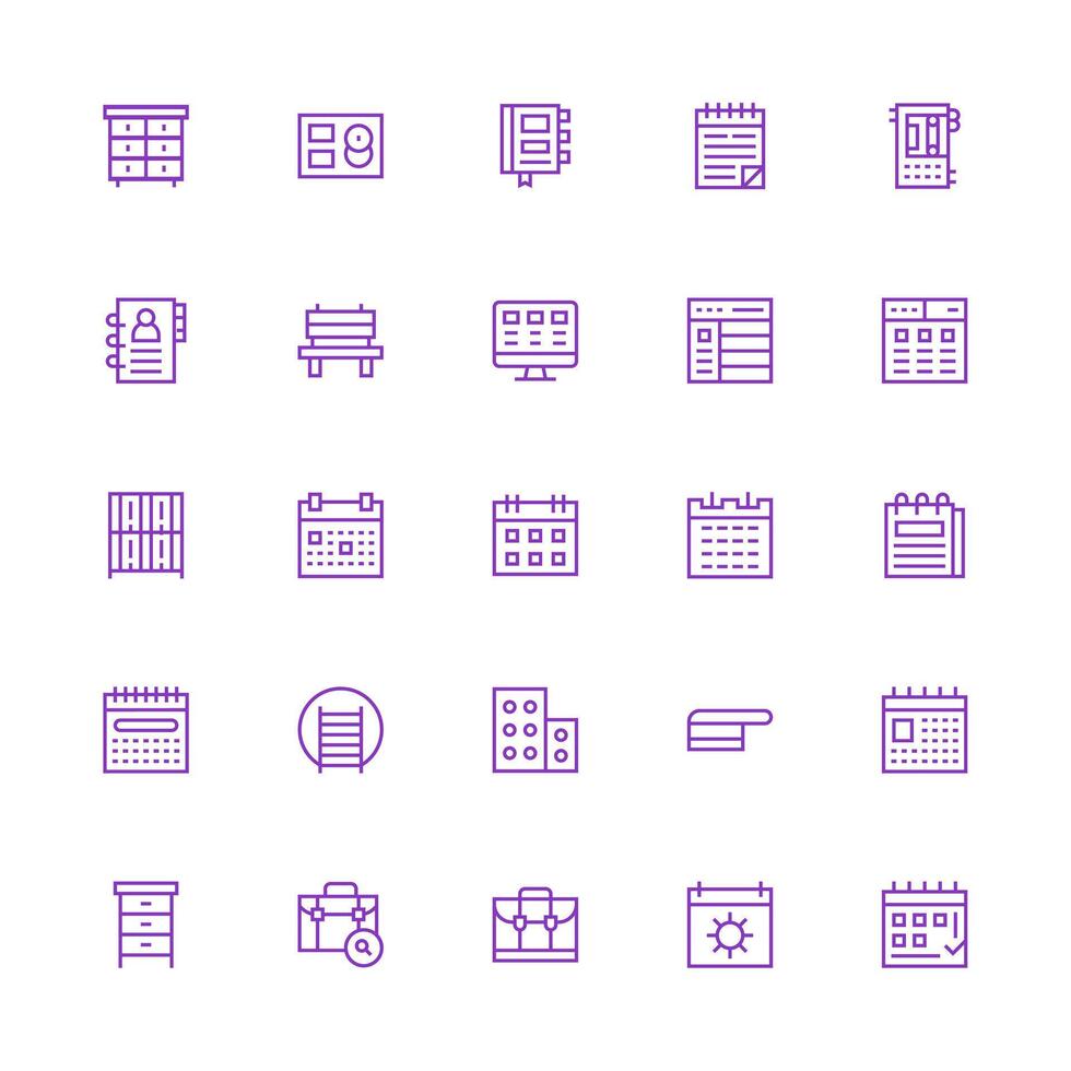 Organizer Icon Set with 25 Medium Stroke Outline Graphics Complete Icon Bundle for Web Design vector