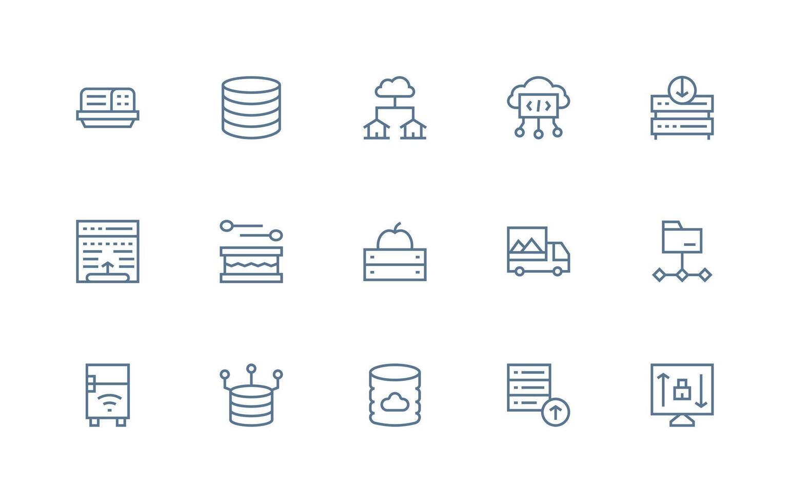 15 Regular Line Vectors for Cloud Storage Theme Balanced Icon Set for Functional Design