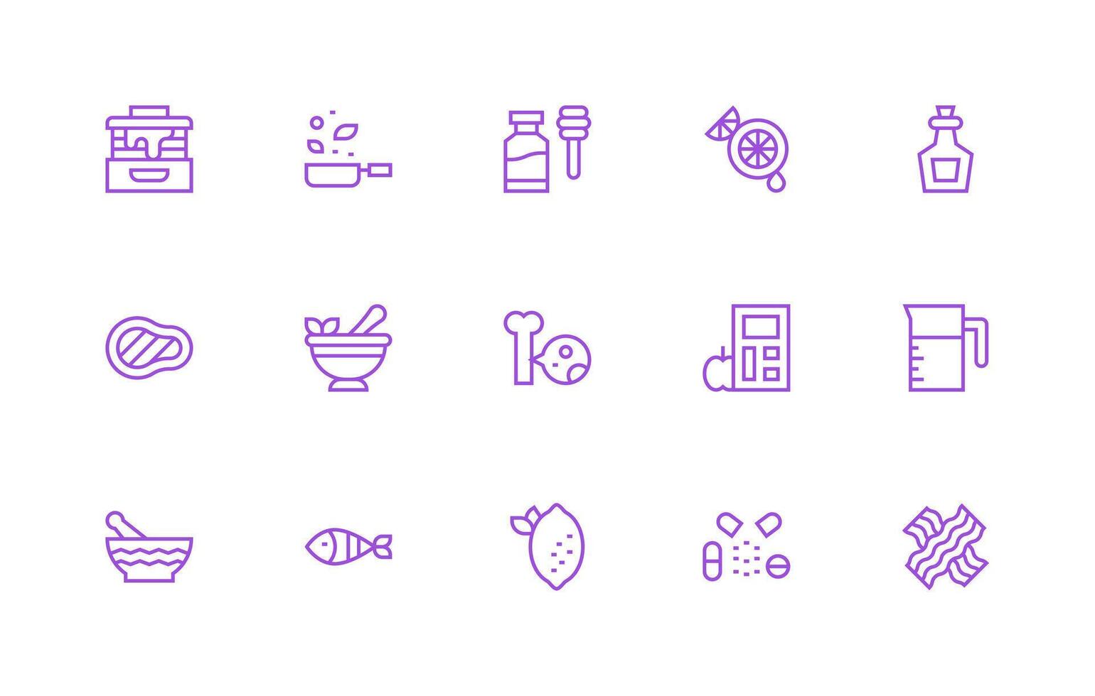 Recipe Icon Set with 15 Regular Line Graphics Professional Icon Pack for Development Work vector