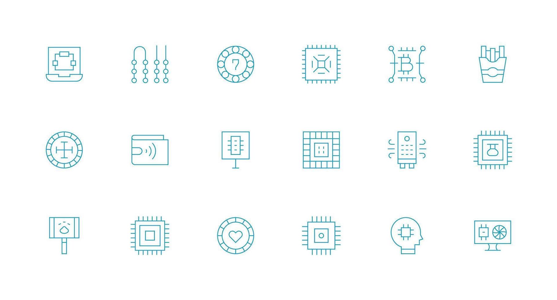 Chip Visual Pack containing 18 Minimal Line Icons Icon Set for Apps vector