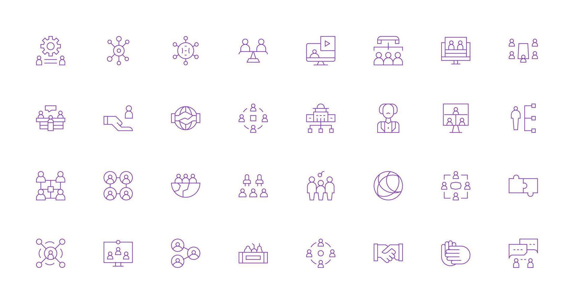 Collaboration Visual Pack containing 32 Thin Line Icons Icon Set for Web vector