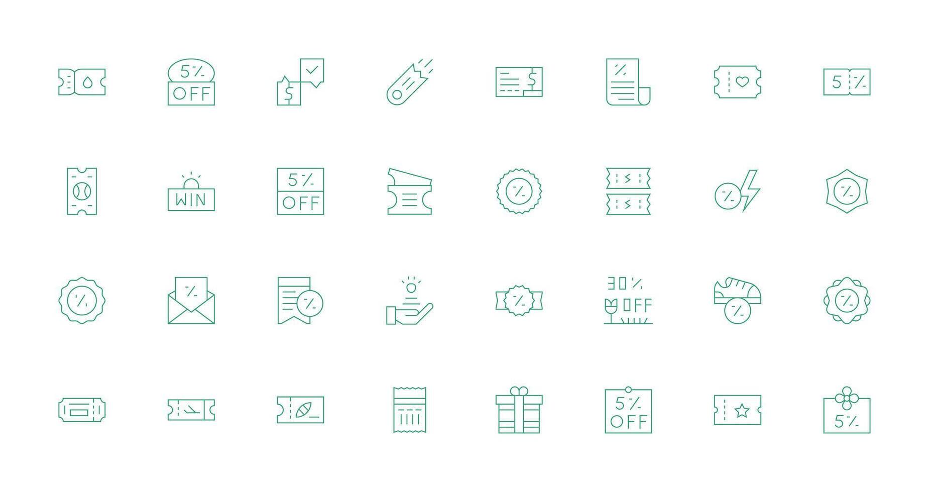 Voucher Icon Set with 32 Thin Line Graphics Core Icon Collection for Daily Tasks vector