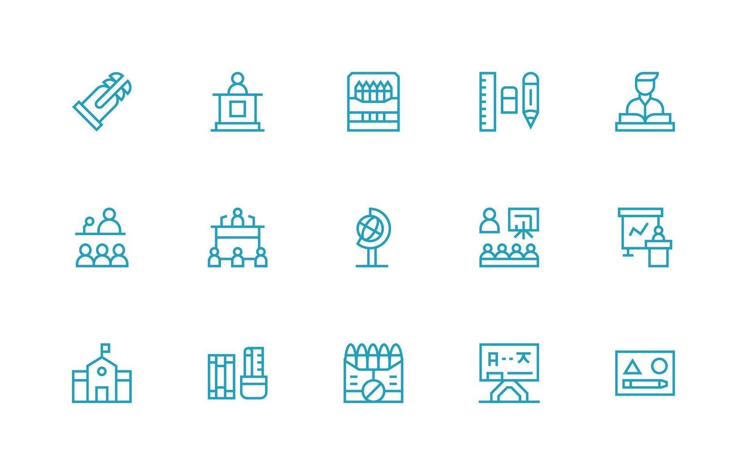 15 Regular Line Icons for Classroom Graphics Flat Icon Set vector