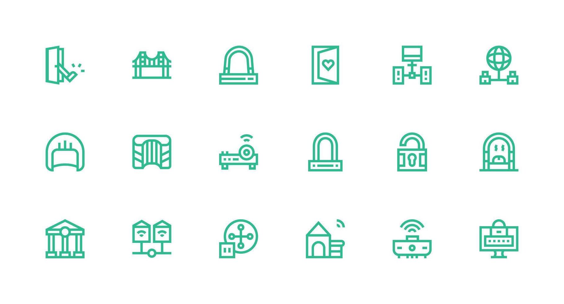 Gateway Design Icons featuring 18 in Strong Stroke Line Style Line Icon Collection vector