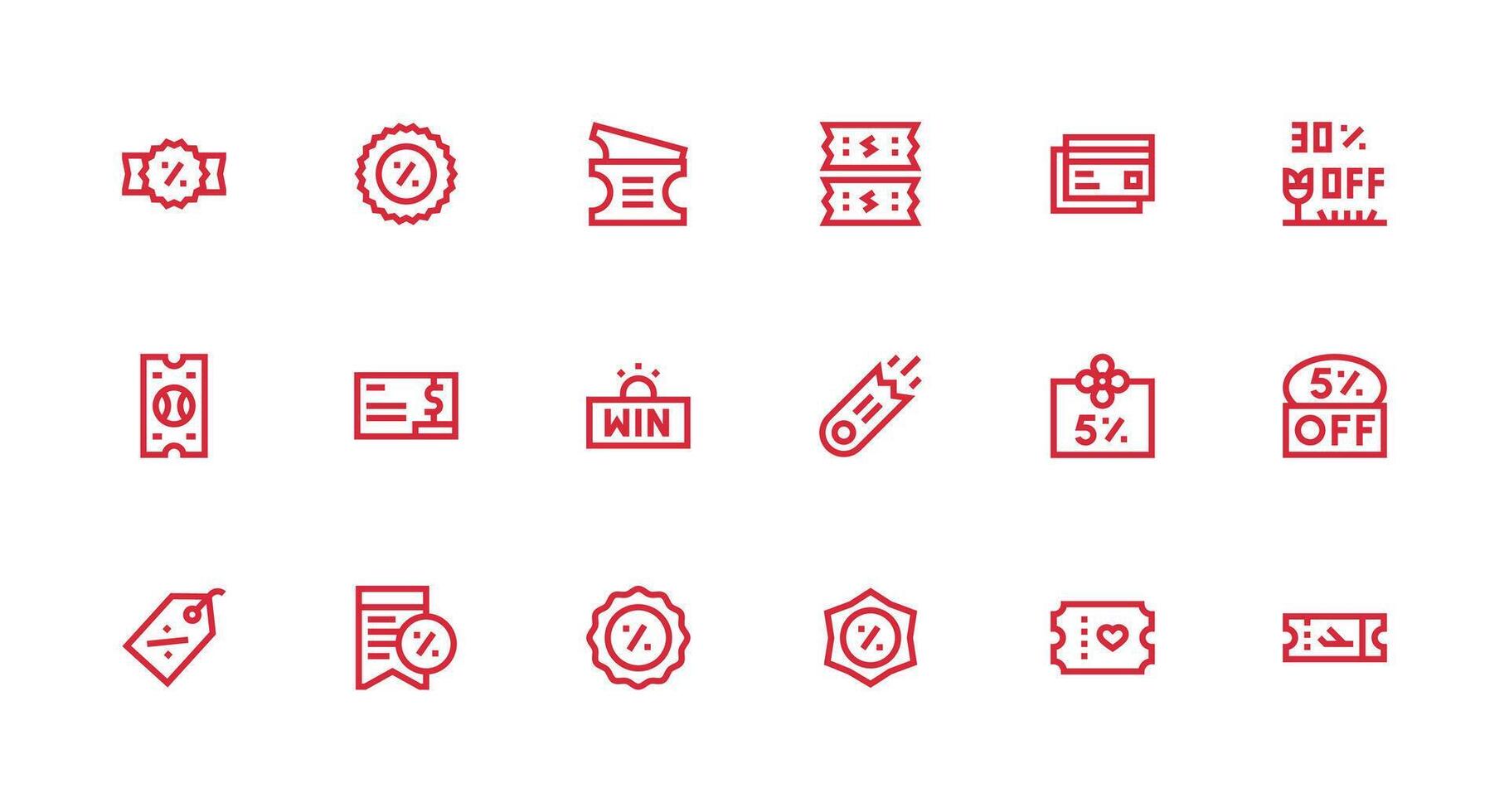 18 Strong Stroke Line Vectors for Voucher Theme Essential Icons for Rapid UI Building