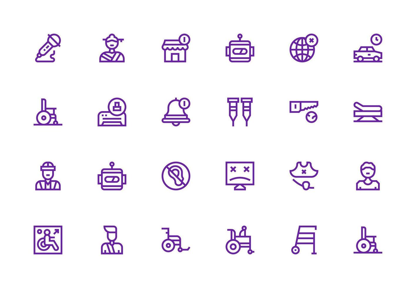 Disabled Icon Set with 24 Thick Line Line Graphics Well-Structured Icons for Creative Use vector