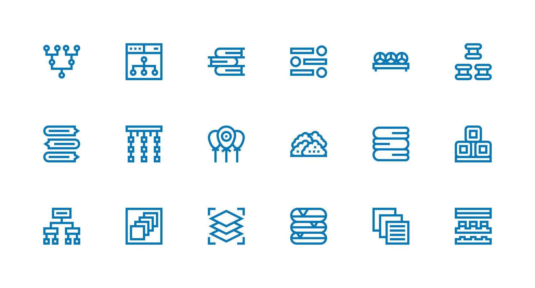 18 Strong Stroke Line Style Icons from Grouping Collection Simplified Icon Pack for Visual Tools vector
