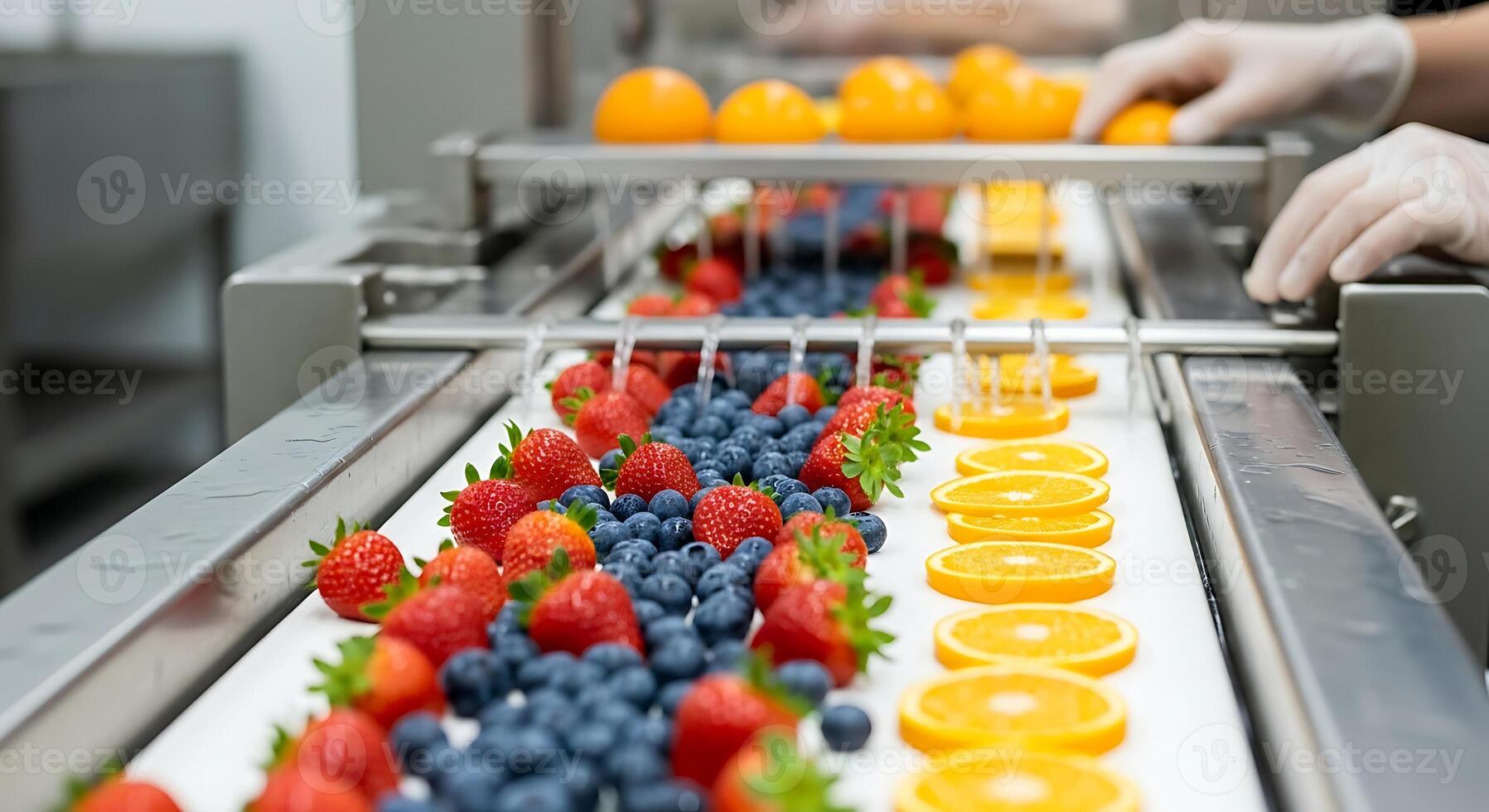 Fruit production process with automated sorting machines and cold storage photo